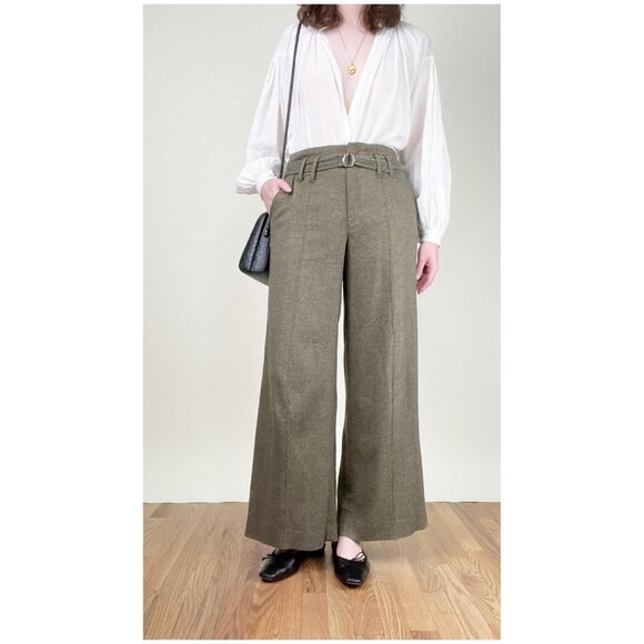 Vintage French Silk Wool Knit Wide Leg Flare High Rise Pants Tweed Long Trousers - Picture 2 of 10